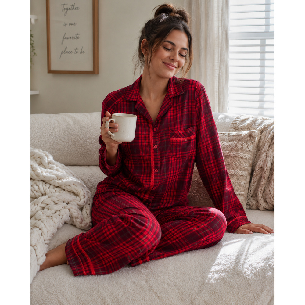 Victoria's Secret PINK Red Plaid Sleepwear Set Cotton Modal Pajama Women's Small